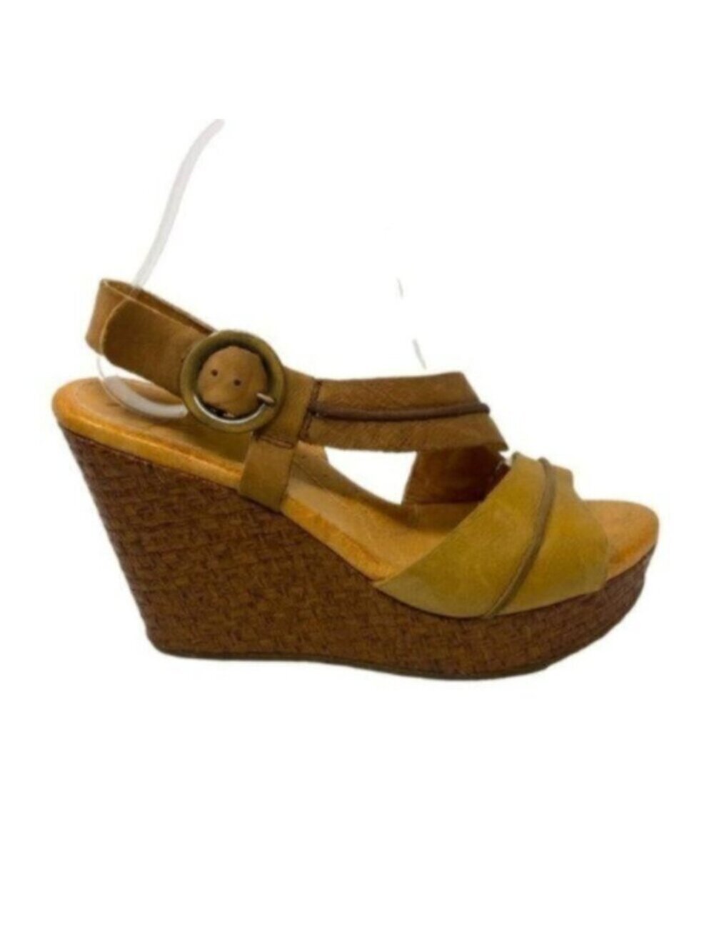 Maya | Tan Leather Mid Wedge Heel Ankle Strap Sandals Shoes Size 9